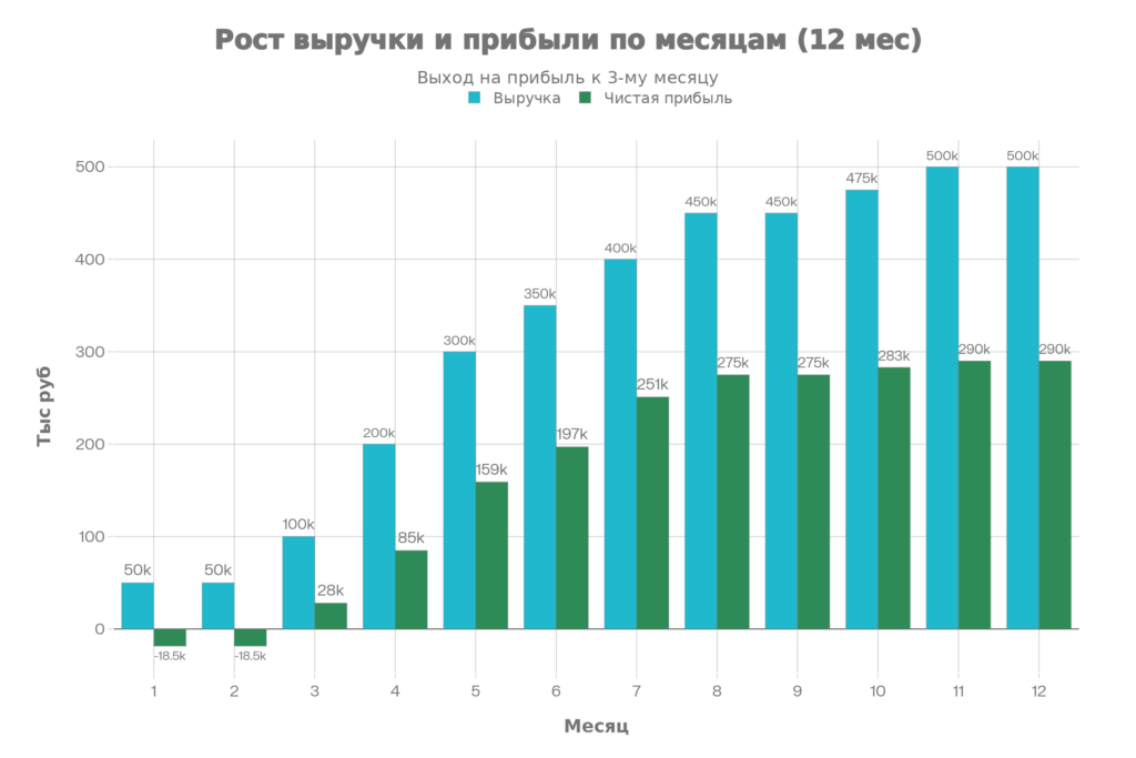 Прогноз продаж, выручки и чистой прибыли на 12 месяцев