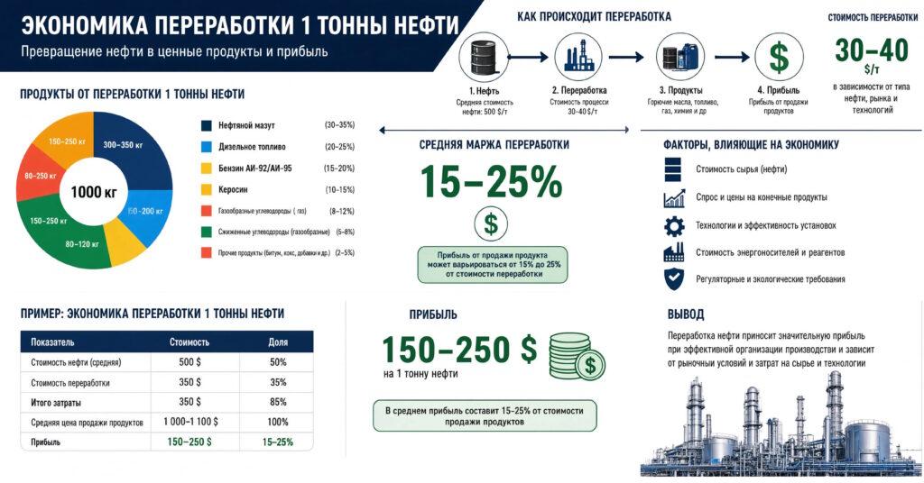 Инфографика: Экономика переработки 1 тонны нефти