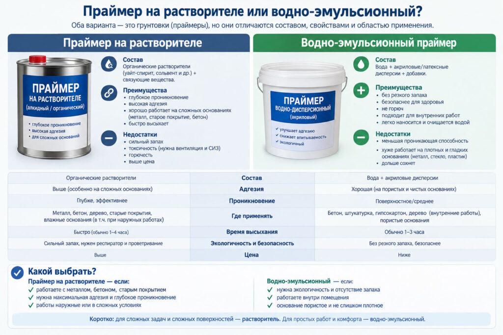 Основные отличия битумного праймера на растворителе от водно-эмульсионного